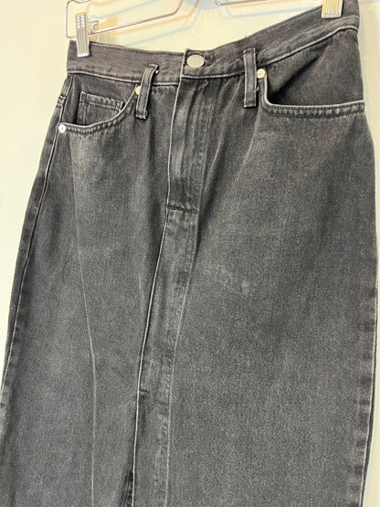 MANGO. Black denim midi skirt. T XS