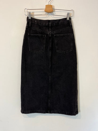 MANGO. Black denim midi skirt. T XS