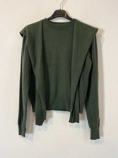 MASSIMO DUTTI. Jersey verde lana detalle cuello. T S