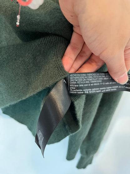 MASSIMO DUTTI. Jersey verde lana detalle cuello. T S