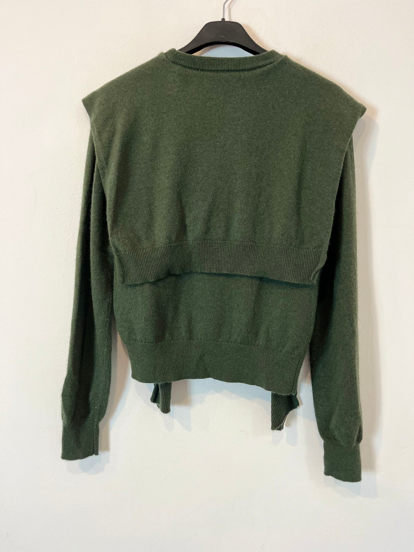 MASSIMO DUTTI. Jersey verde lana detalle cuello. T S
