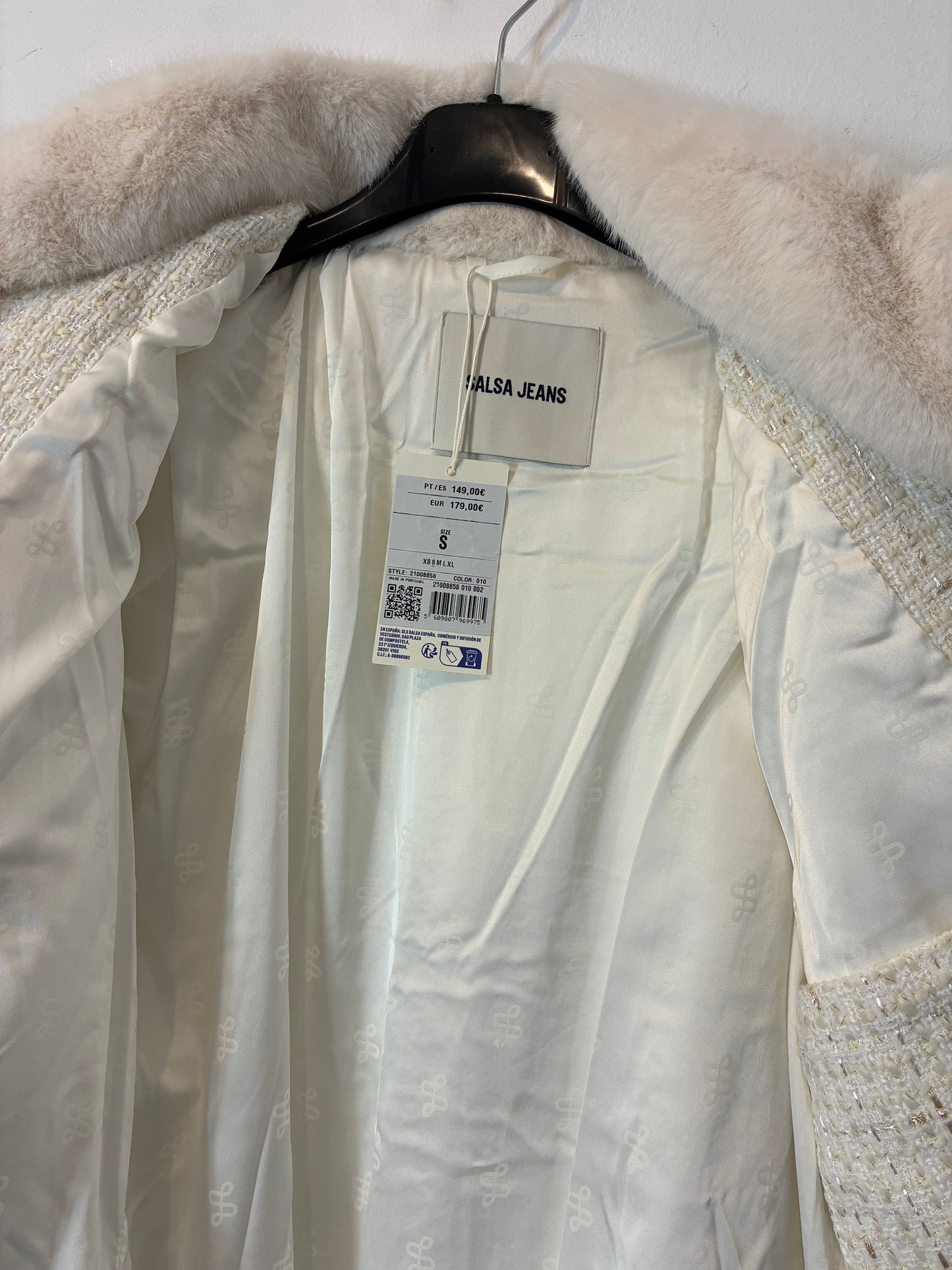 SALSA JEANS. Abrigo blanco tweed