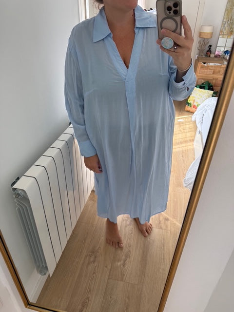 H&M. Vestido largo azul camisero  T.xxl