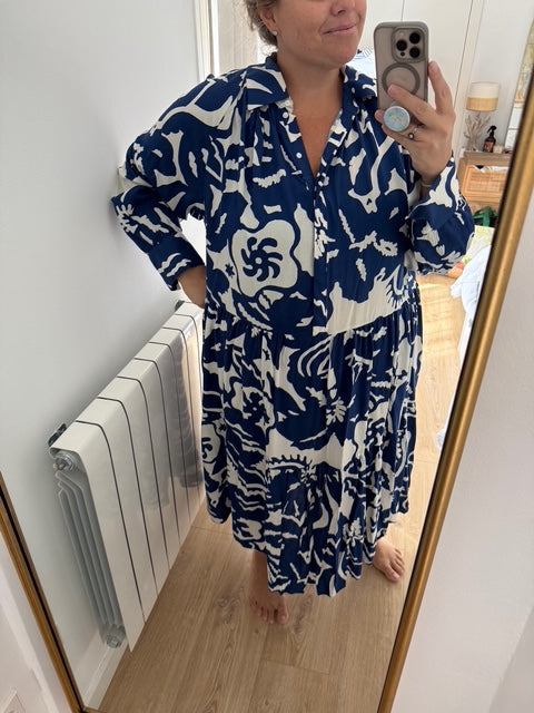 H&M. Vestido azul flores blancas  T.3xl