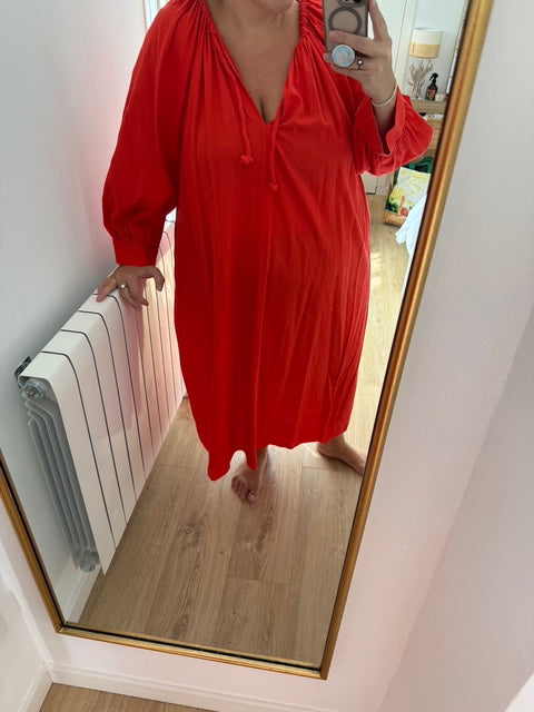 H&amp;M. Long red dress with rope detail and neckline, size XXL