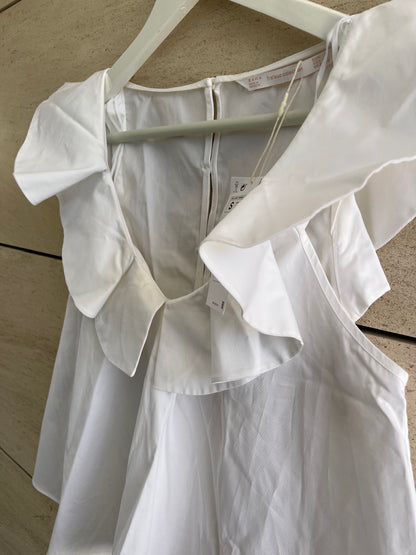 ZARA. Top blanco detalle volantes. T S