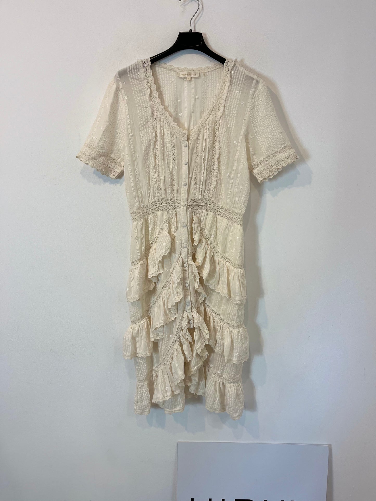 LOVE SHACK FANCY. Vestido corto bordados y encaje. T 2 (S/M)