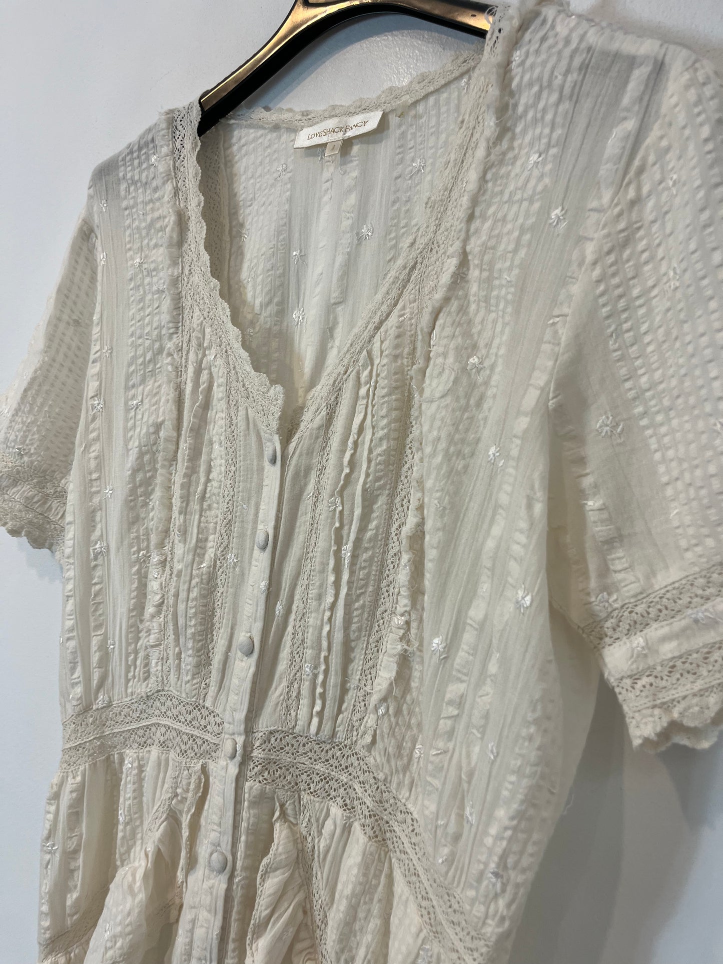 LOVE SHACK FANCY. Vestido corto bordados y encaje. T 2 (S/M)