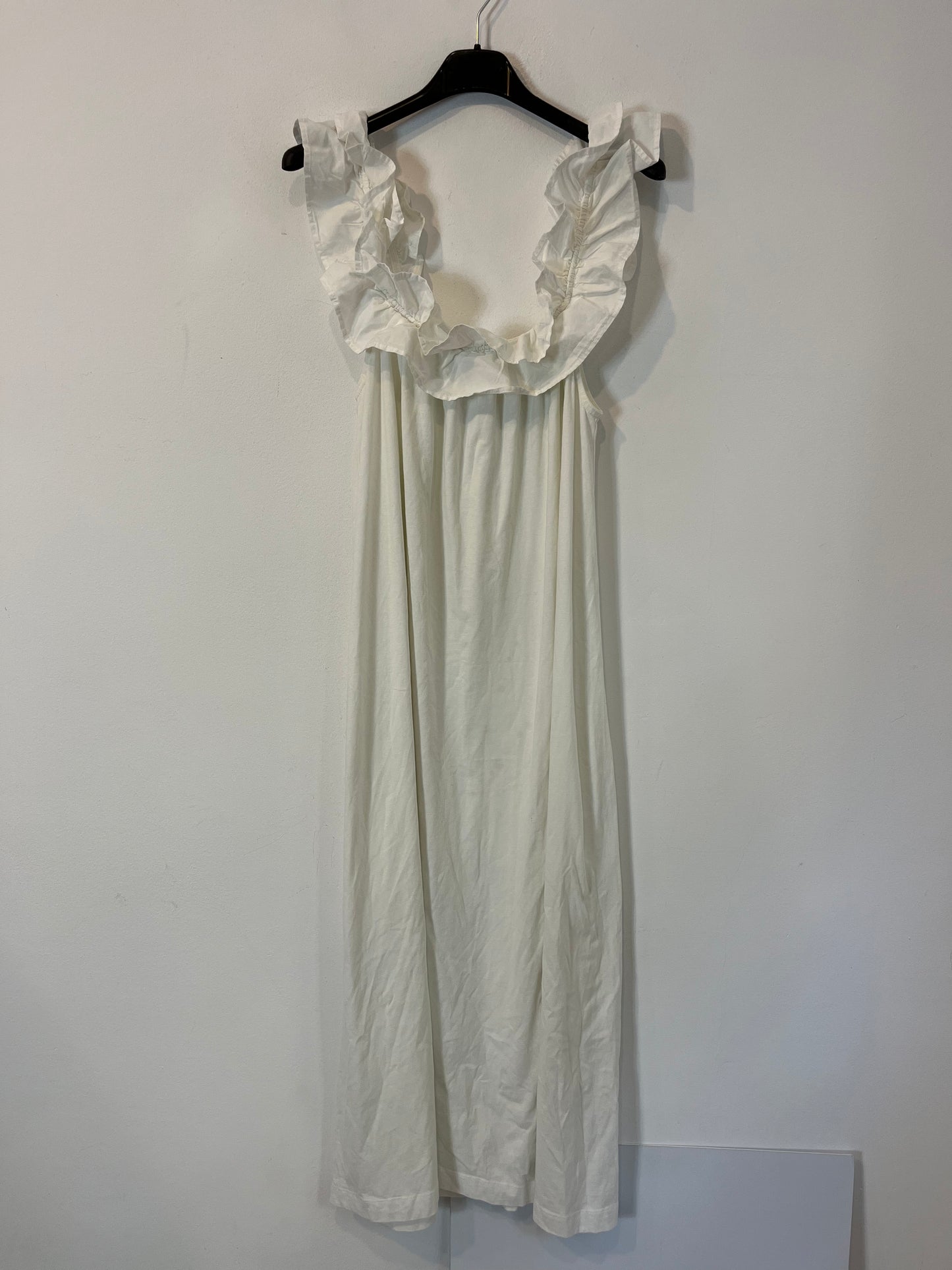 MANGO. Vestido blanco detalle volante T.s