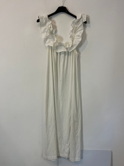 MANGO. Vestido blanco detalle volante T.s