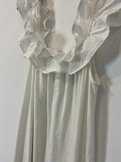 MANGO. Vestido blanco detalle volante T.s