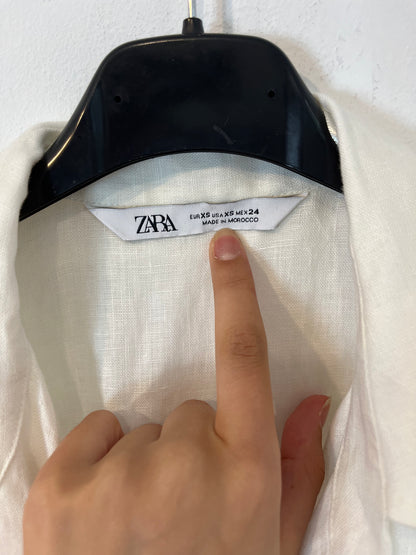ZARA. Vestido lino cruzado flecos. T XS