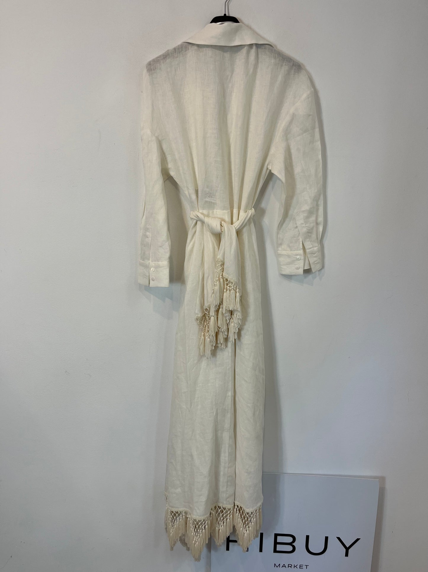 ZARA. Vestido lino cruzado flecos. T XS