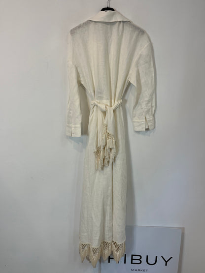 ZARA. Vestido lino cruzado flecos. T XS