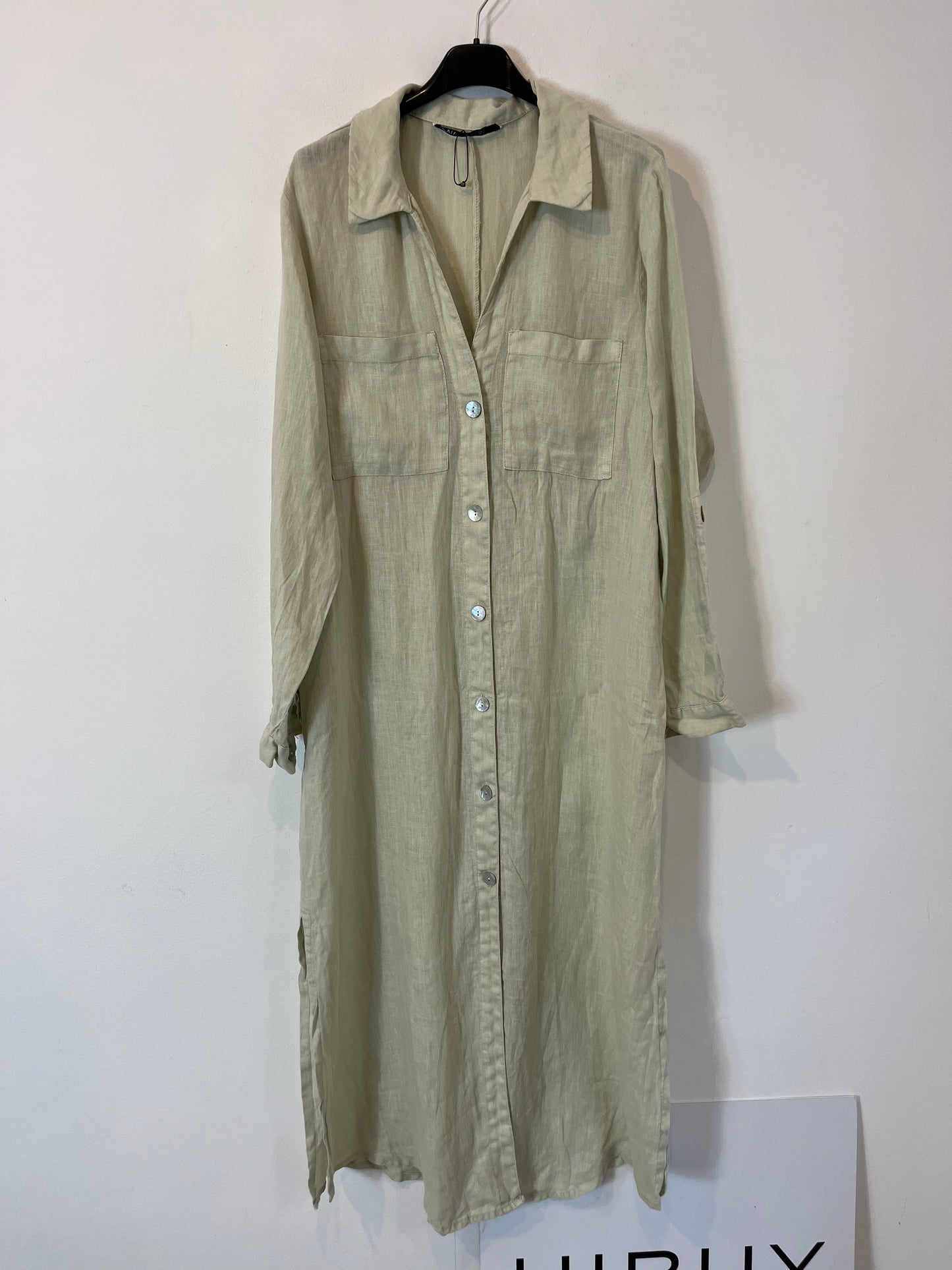 ZARA. Vestido largo camisero lino. T S