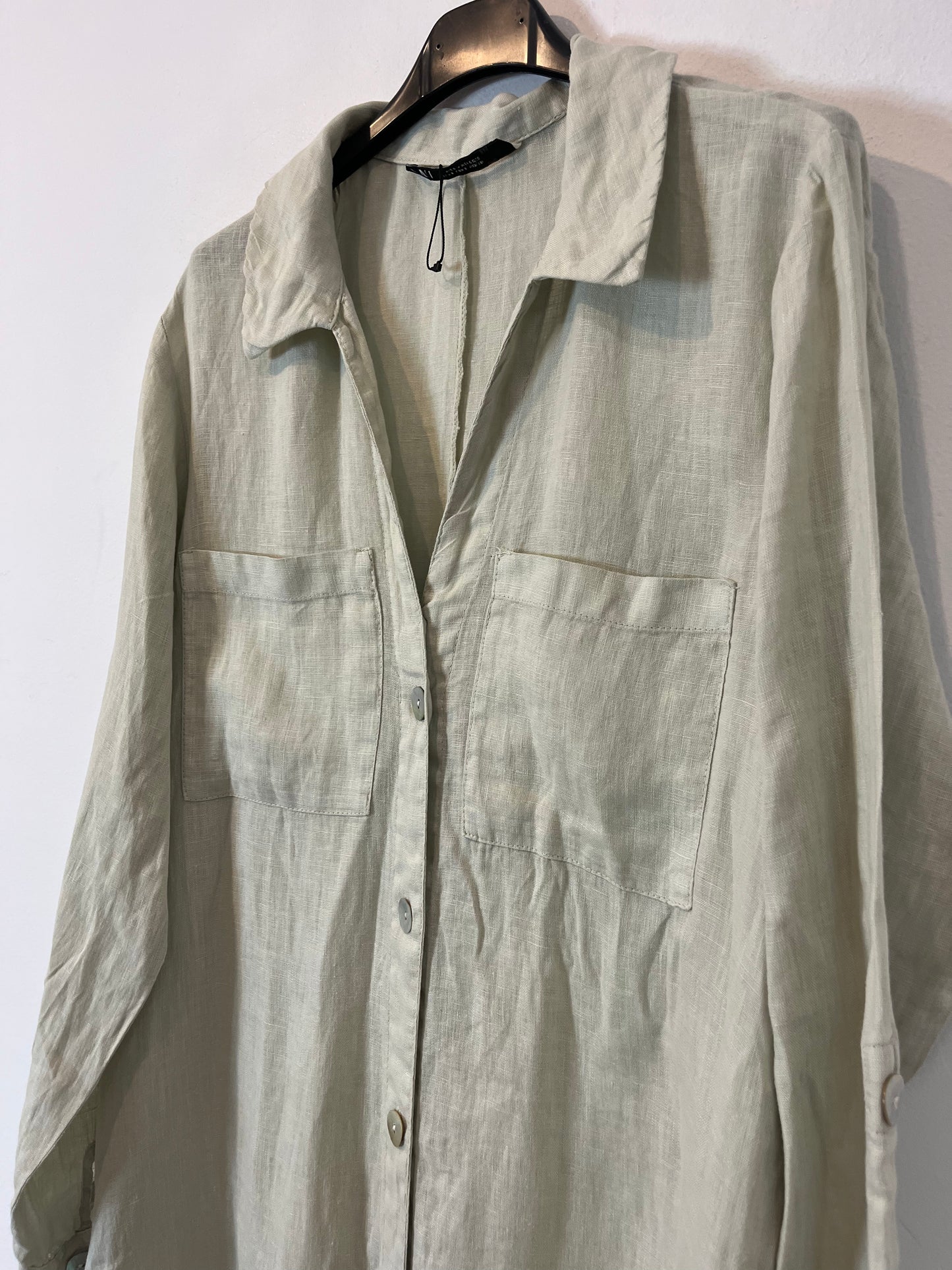 ZARA. Vestido largo camisero lino. T S