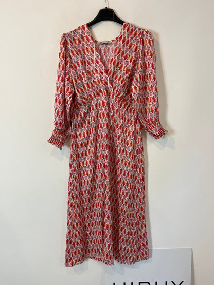 MUSCARI. Vestido beige flechas T. (s/m)