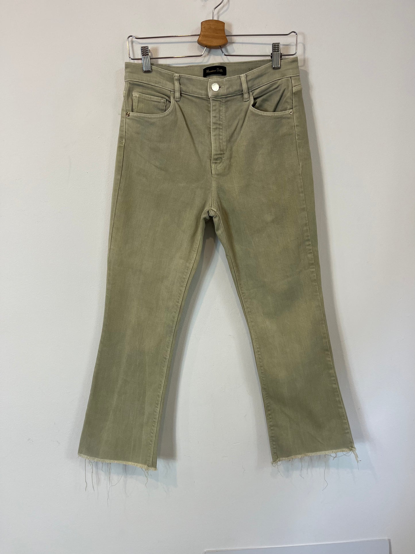 MASSIMO DUTTI. Pantalón denim verde T.38