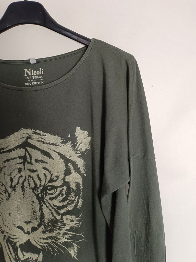 NICOLI. Camiseta gris tigre T.16(xs)