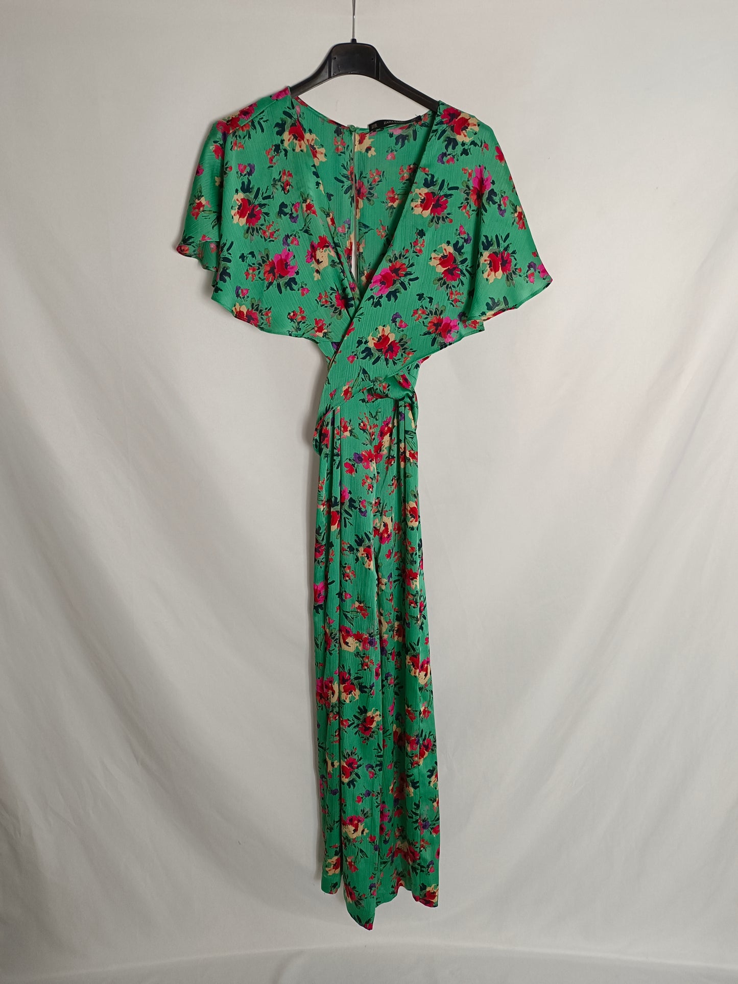 ZARA. Mono verde flores T.xs