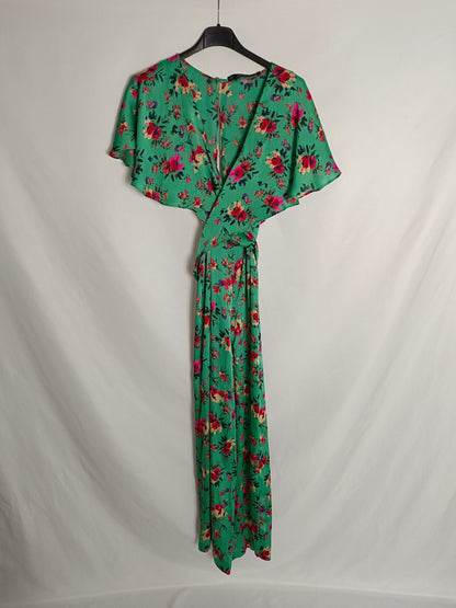 ZARA. Mono verde flores T.xs