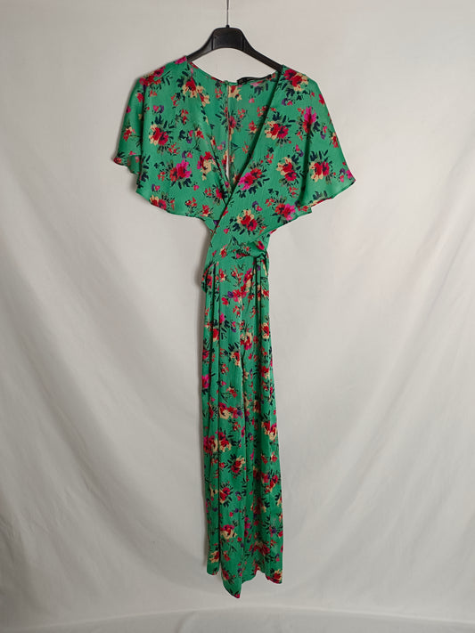 ZARA. Mono verde flores T.xs