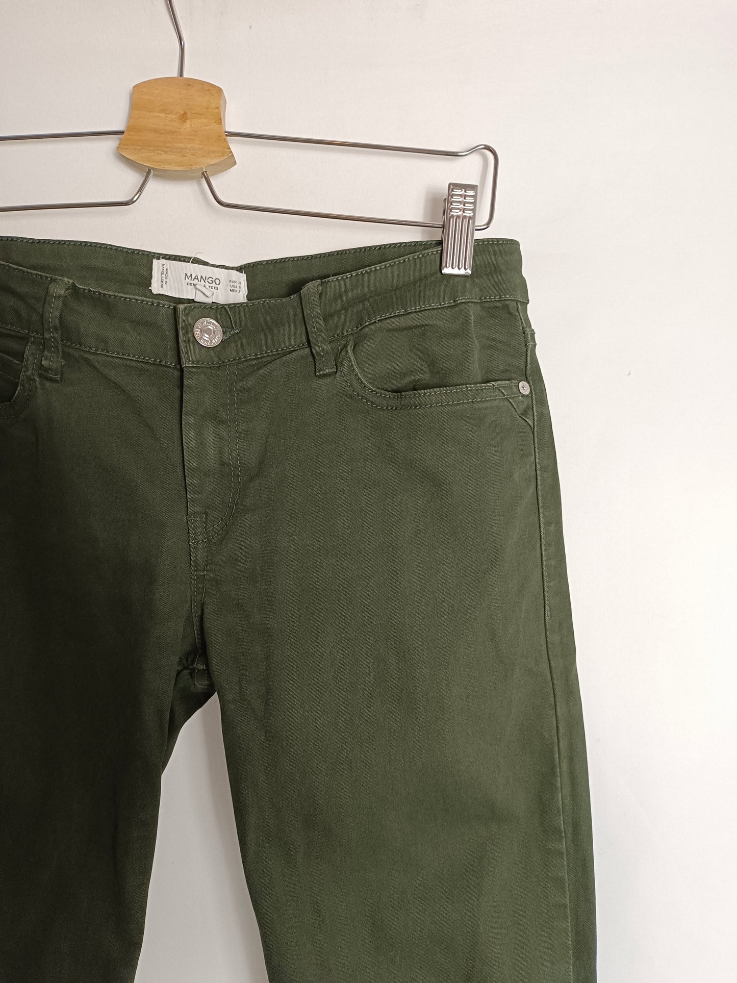 MANGO. Green denim trousers, size 38