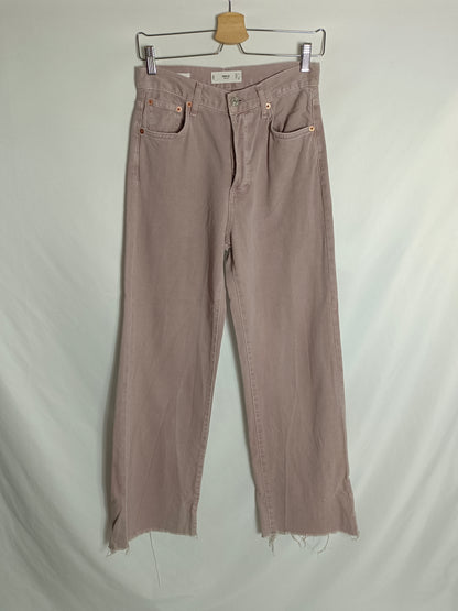 MANGO. Pantalón ancho malva T.36(tara)