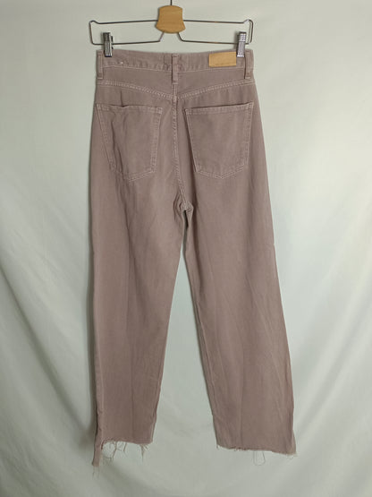 MANGO. Pantalón ancho malva T.36(tara)