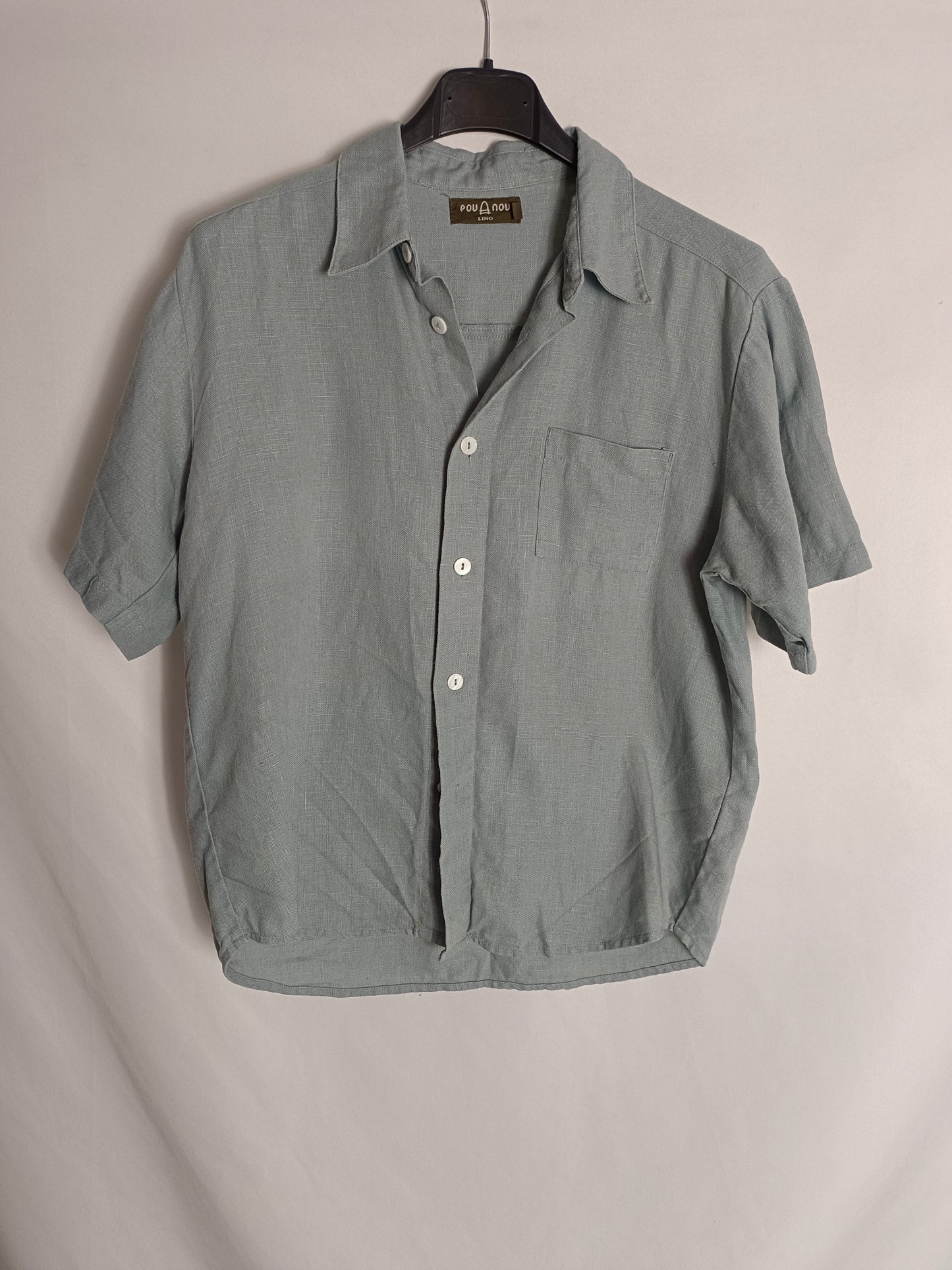 POU MOU. Camisa azul lino T.12(m)