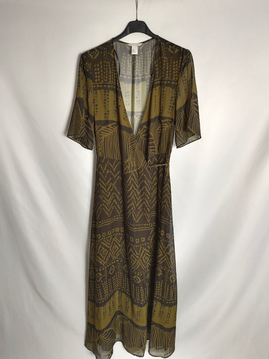 H&M. Vestido estampado verdes T.38