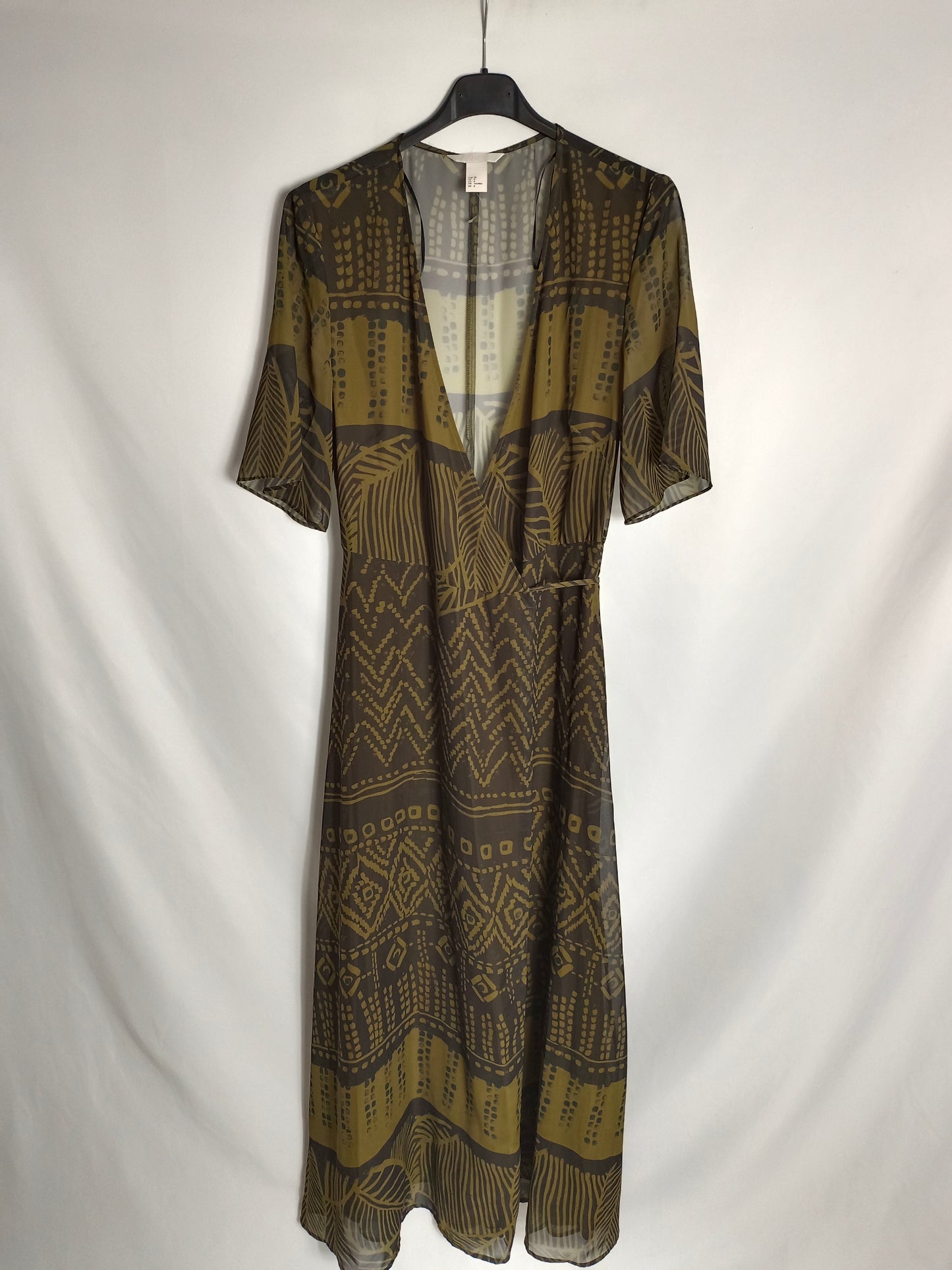 H&M. Vestido estampado verdes T.38