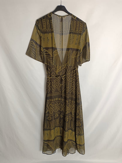 H&M. Vestido estampado verdes T.38