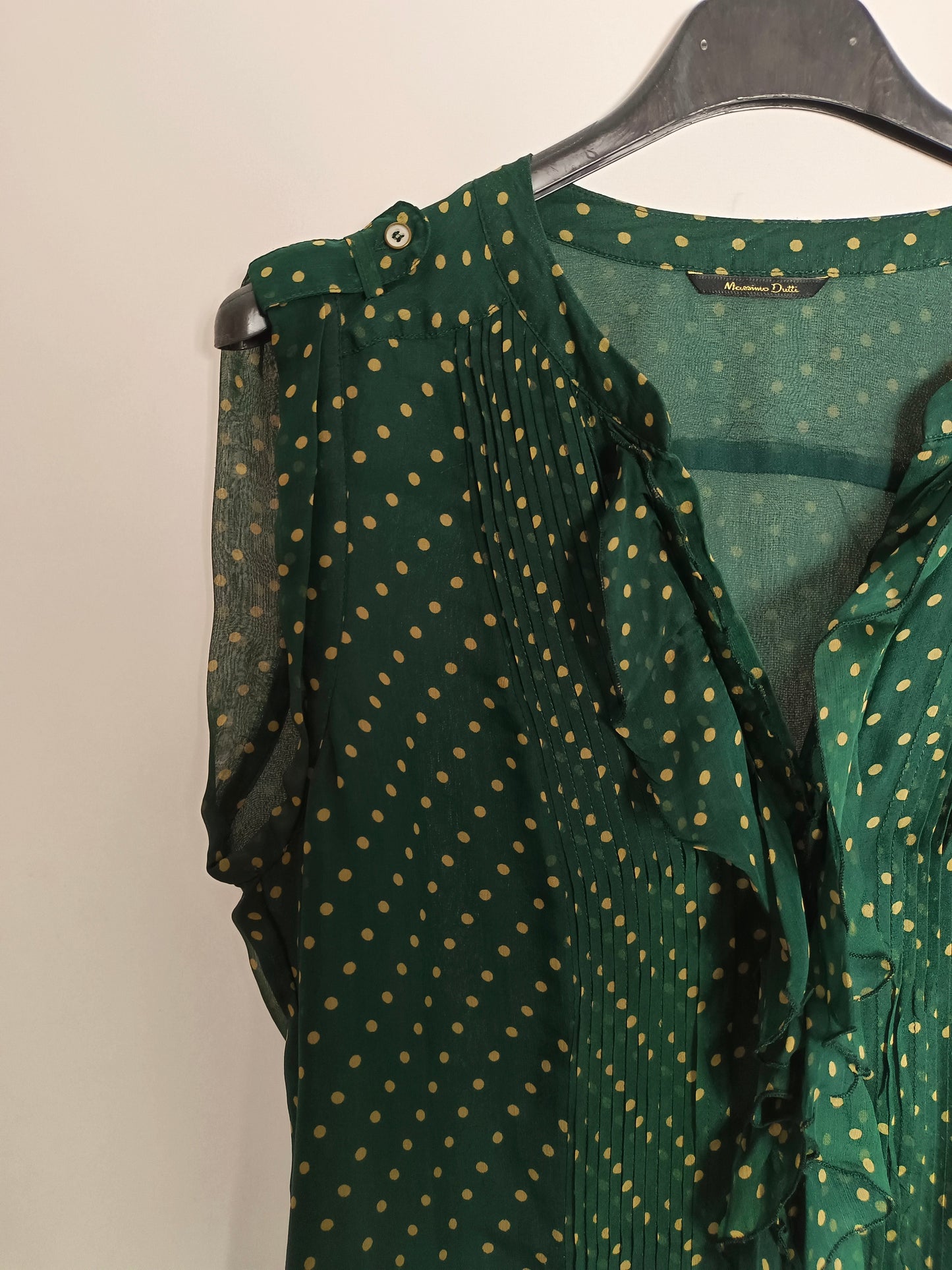 MASSIMO DUTTI. blusa verde lunares T.38