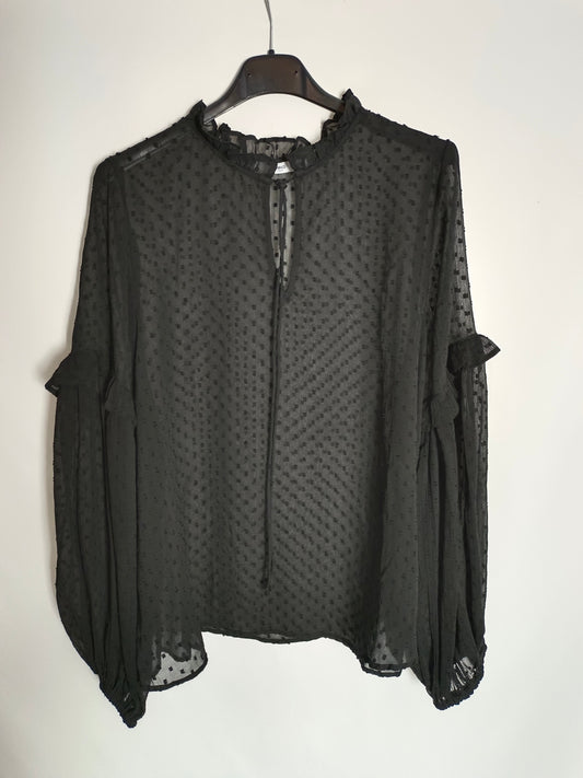 MANGO. Black plumeti Ts blouse