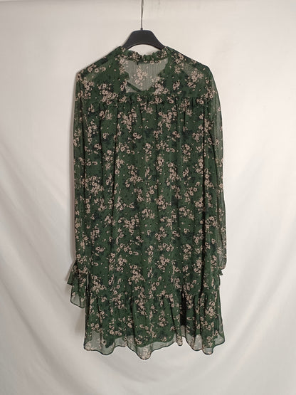 ZARA. Vestido gris flores T.s