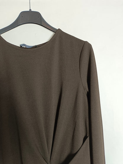 ZARA. Vestido midi marrón T.s