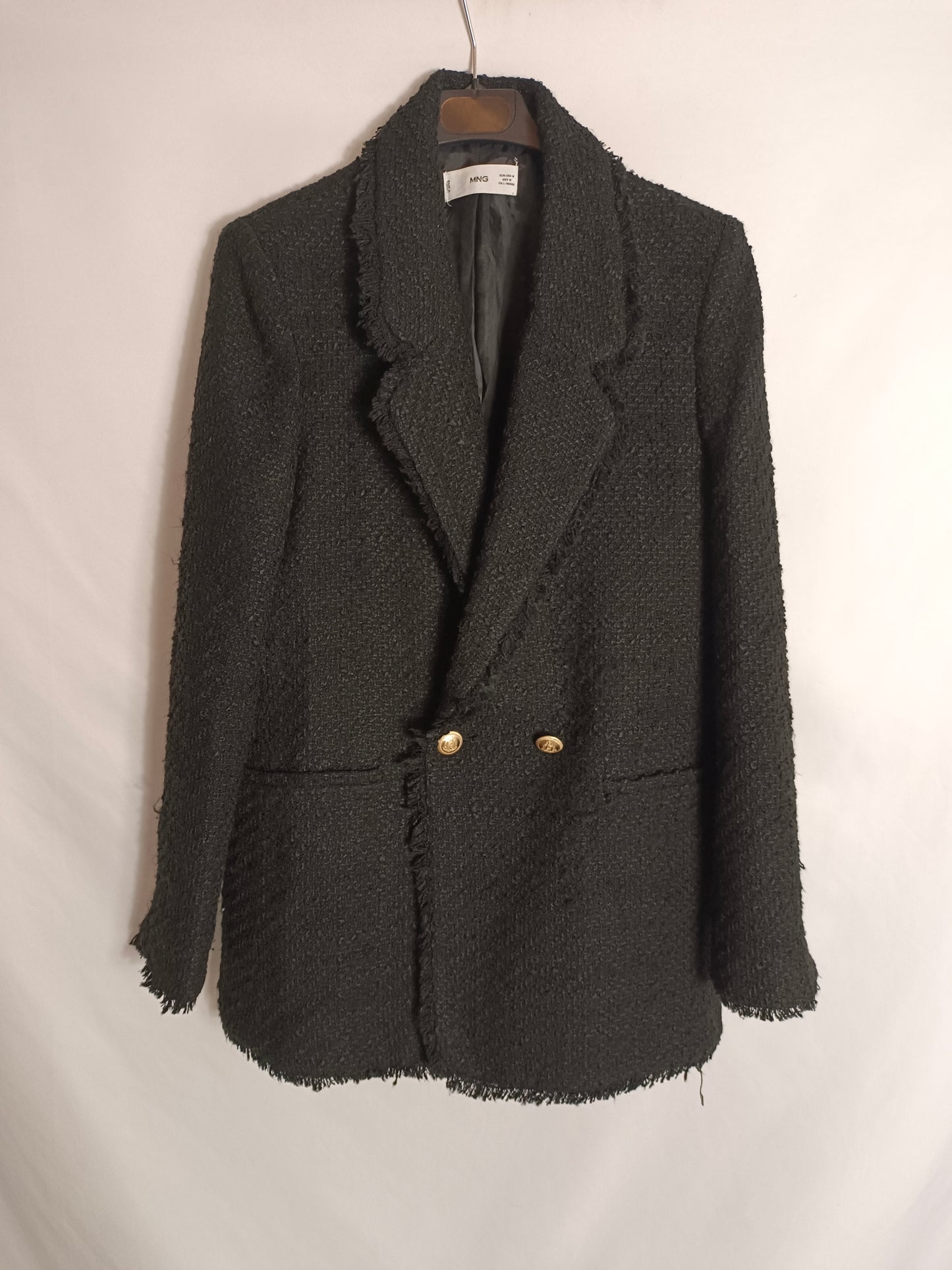 MANGO. Blazer negra tweed T.m