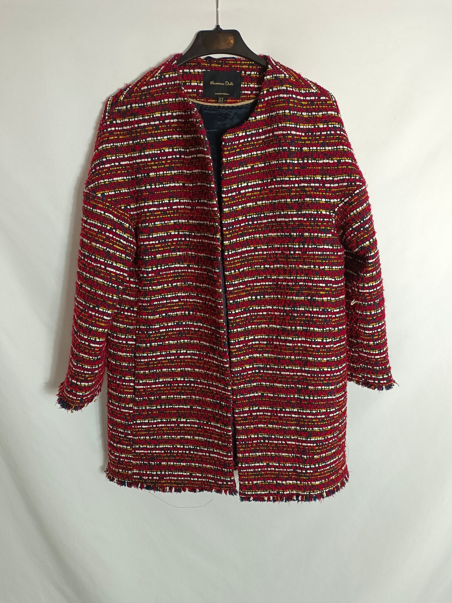 MASSIMO DUTTI. Abrigo rojo tweed T.xs