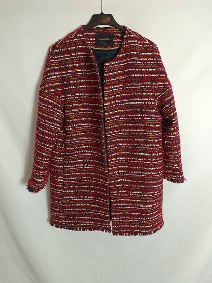 MASSIMO DUTTI. Abrigo rojo tweed T.xs