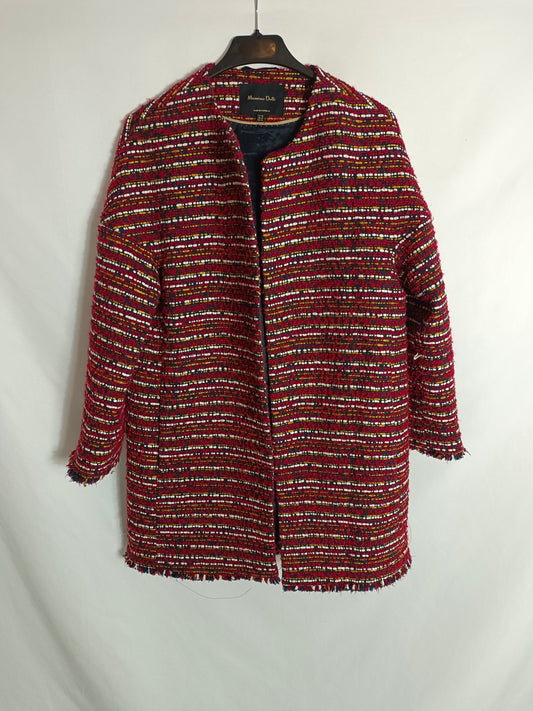 MASSIMO DUTTI. Abrigo rojo tweed T.xs