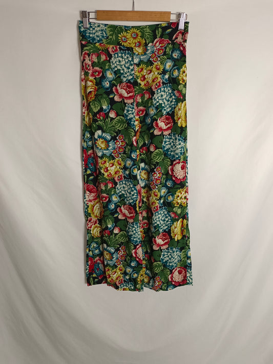 ZARA.Pantalón fluido flores T.s