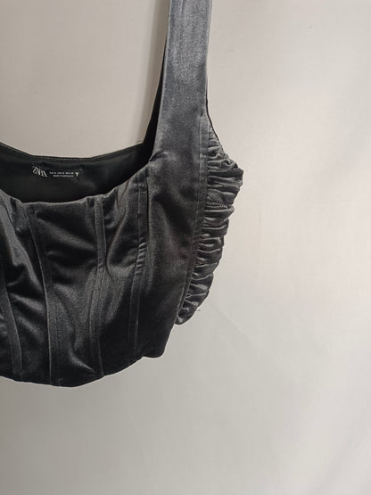 ZARA. Top terciopelo gris T.s