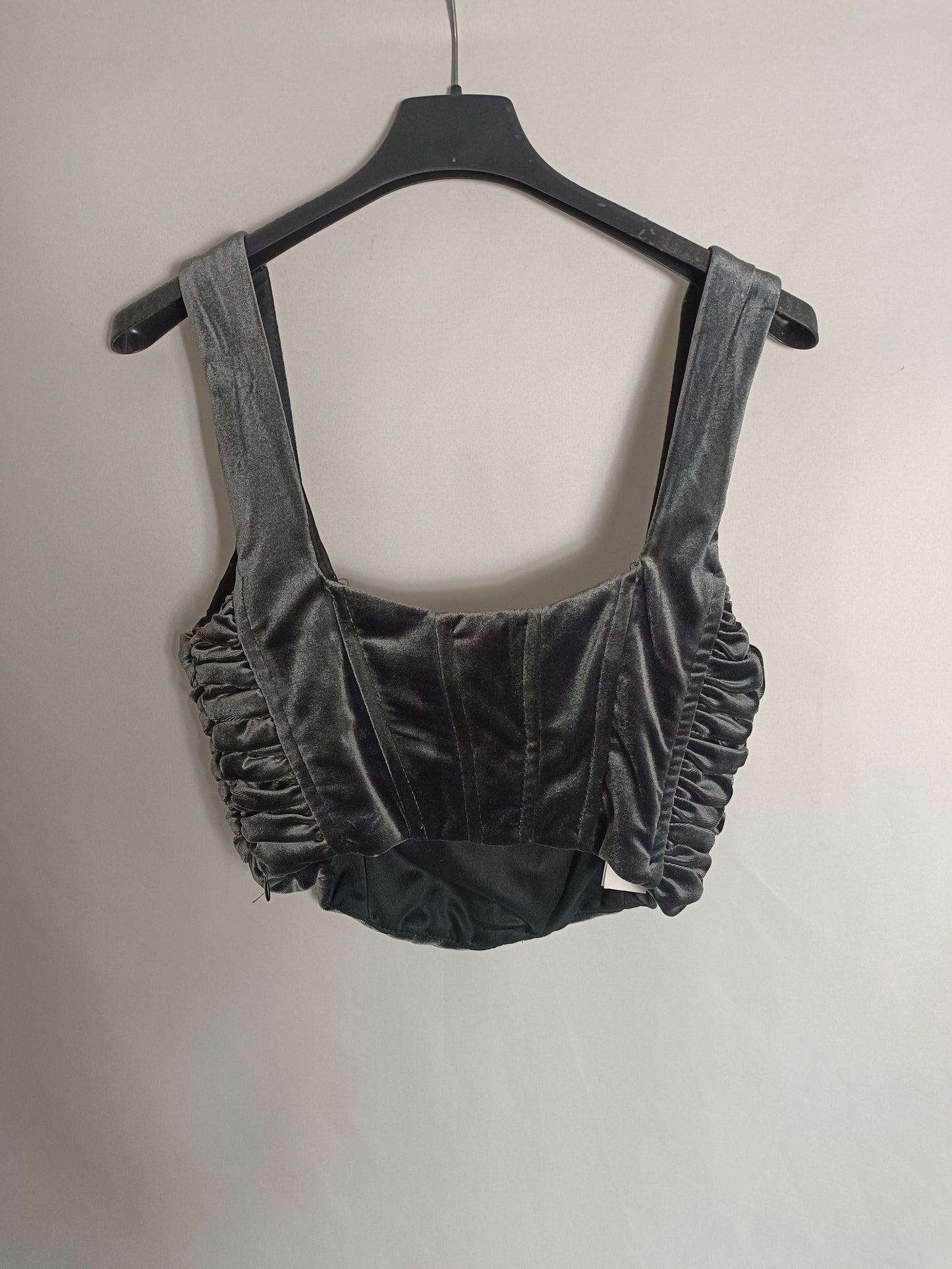 ZARA. Top terciopelo gris T.s