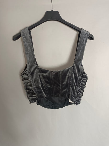 ZARA. Top terciopelo gris T.s