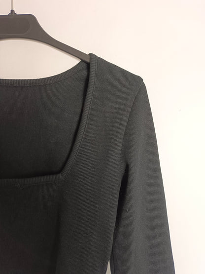 THE DROP. Top negro canalé T.xs