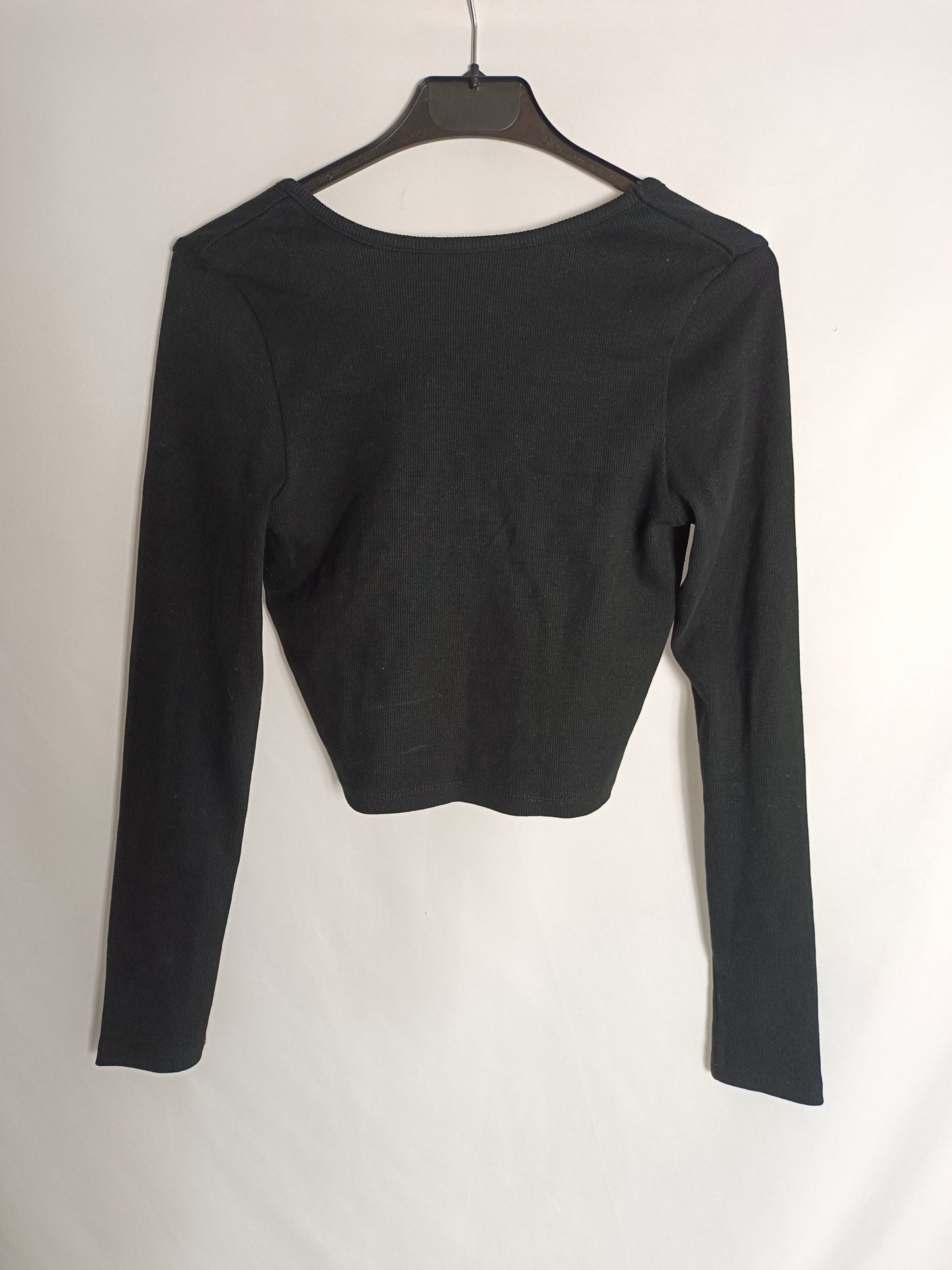 THE DROP. Top negro canalé T.xs