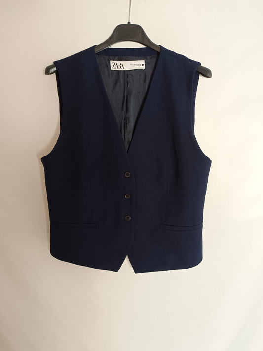ZARA. Chaleco azul botones T.m