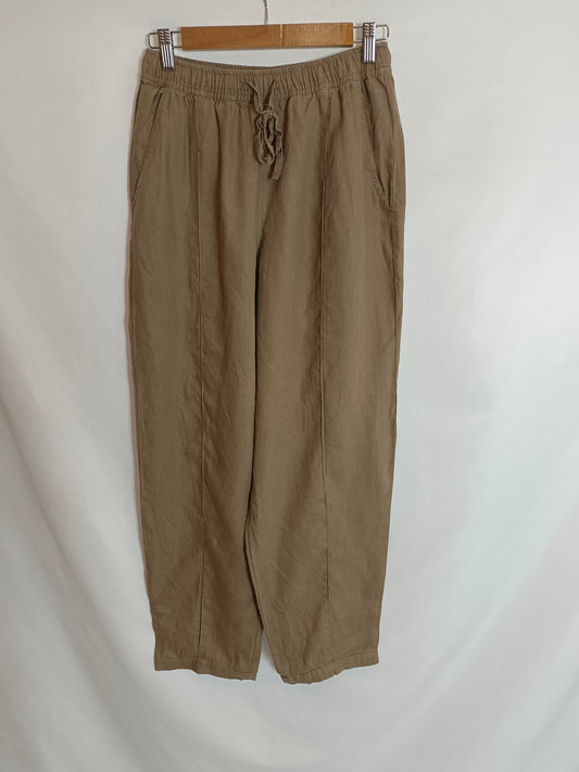 OYSHO. Pantalón lino marrón T.m