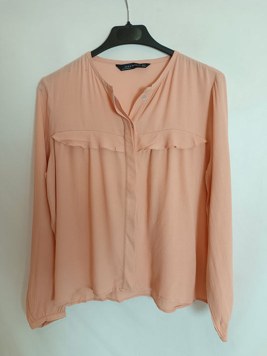 ZARA. Pink ruffled blouse Tm